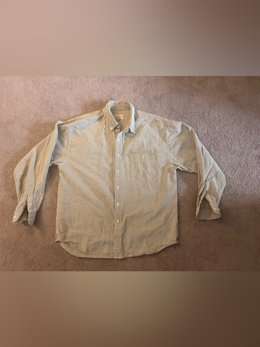 Eddie Bauer Light Beige and Green Button-Down Shirt